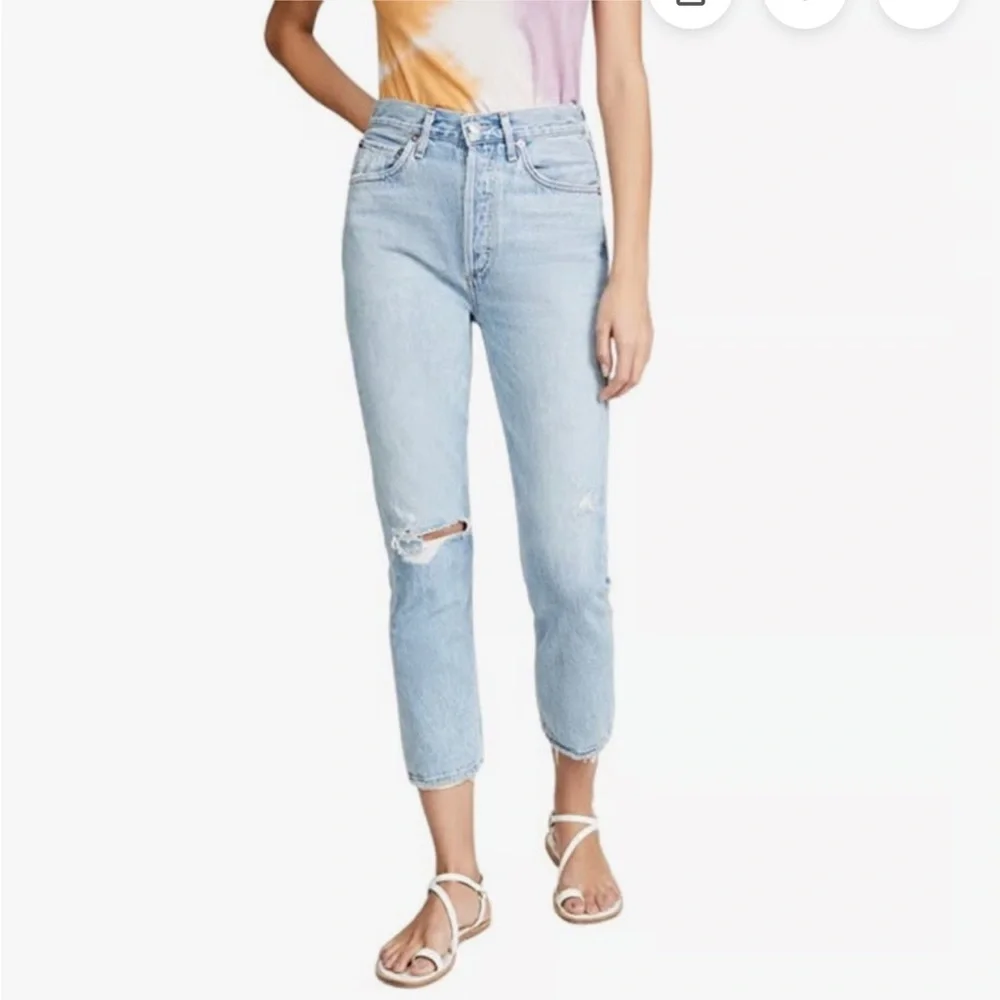 AGOLDE Jeans Riley High Rise Straight Crop in Shatter Size 32 Distressed Raw Hem